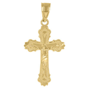 10kt 10k Yellow Gold Unisex Crucifix Cross Religious Charm Pendant